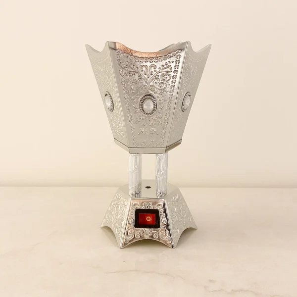 Arabic Electric Incense Burner - Vintage Bakhoor Holder with Adjustable Temperature & Automatic Shutoff Timer (Silver)