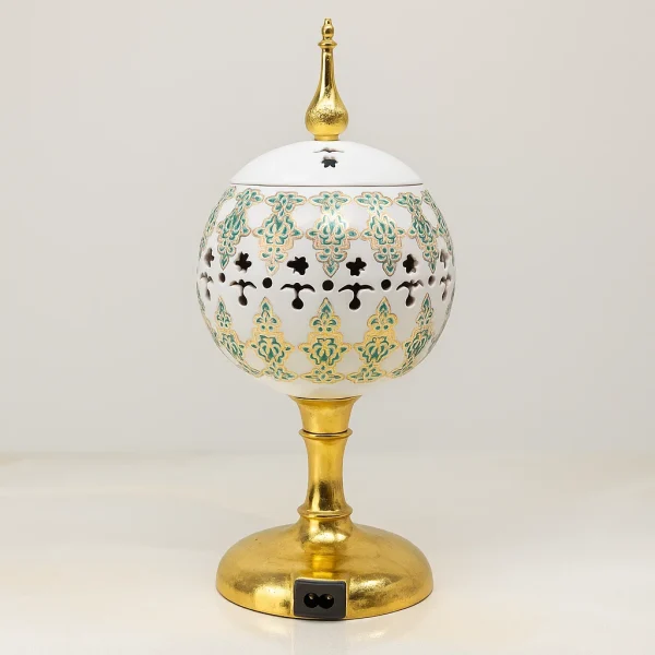 Electric Bakhoor Burner - White & Golden Design for Flameless Incense Burning and Home D?cor