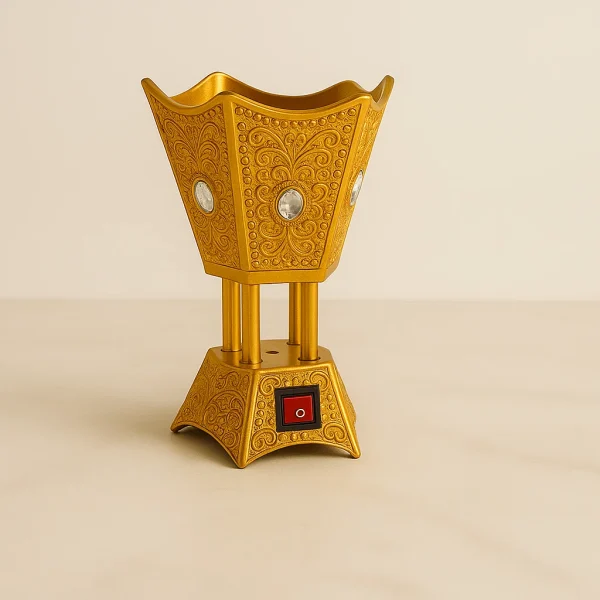 Electric Incense Bakhoor Burner - Metal, Golden Color, Middle Eastern Style with Aromatic Fragrance for Home & Office Decor