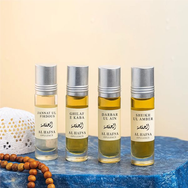 4 Unisex Attar Set – Jannat Al Firdous, Ghilaf E Kaba, Darbar Al Ain & Sheikh Al Amber