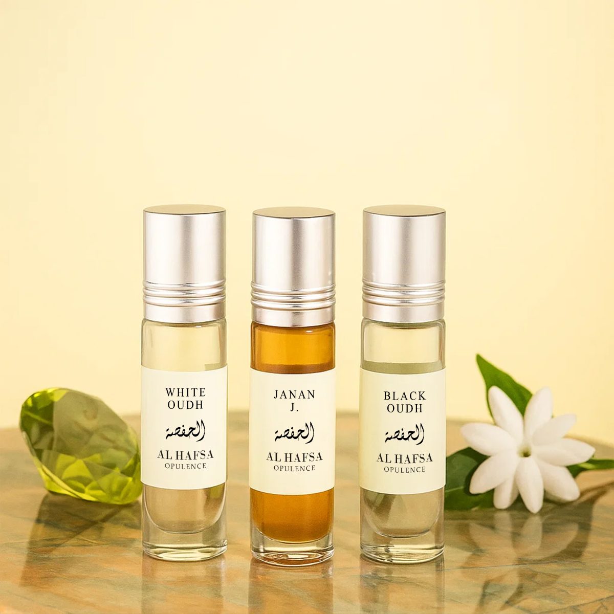 3 Unisex Attar Set – White Oudh, Janan J. & Black Oudh - Image 1